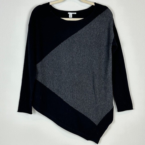 Halogen Wool Cashmere Black Grey Colorblock Asymmetrical Sweater S - Picture 1 of 7